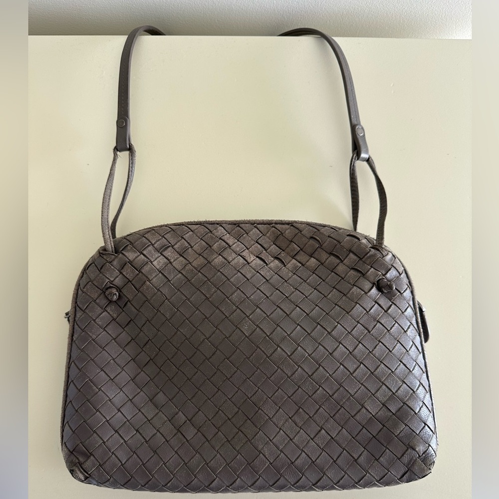 Vintage Bottega Veneta Gray Woven Shoulder Bag